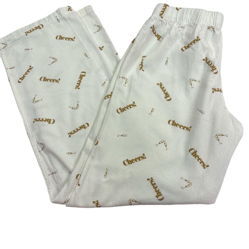 J. Crew Creamy White Lounge pant Pj Pant Cheers/Champagne Graphic New Years XXS